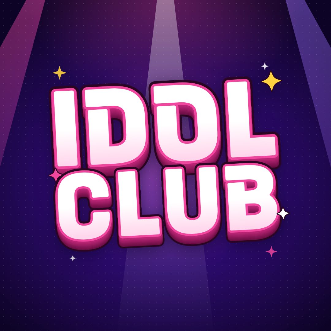 IDOL CLUB logo on a purple concert stage with spotlights